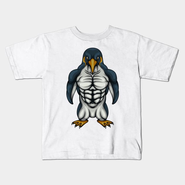 Muscular Penguin Kids T-Shirt by JagatKreasi